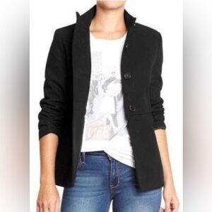 NEW NWT Old Navy Black Wool Blend Funnel-Neck Pea Coat Size Large Modern Minimal